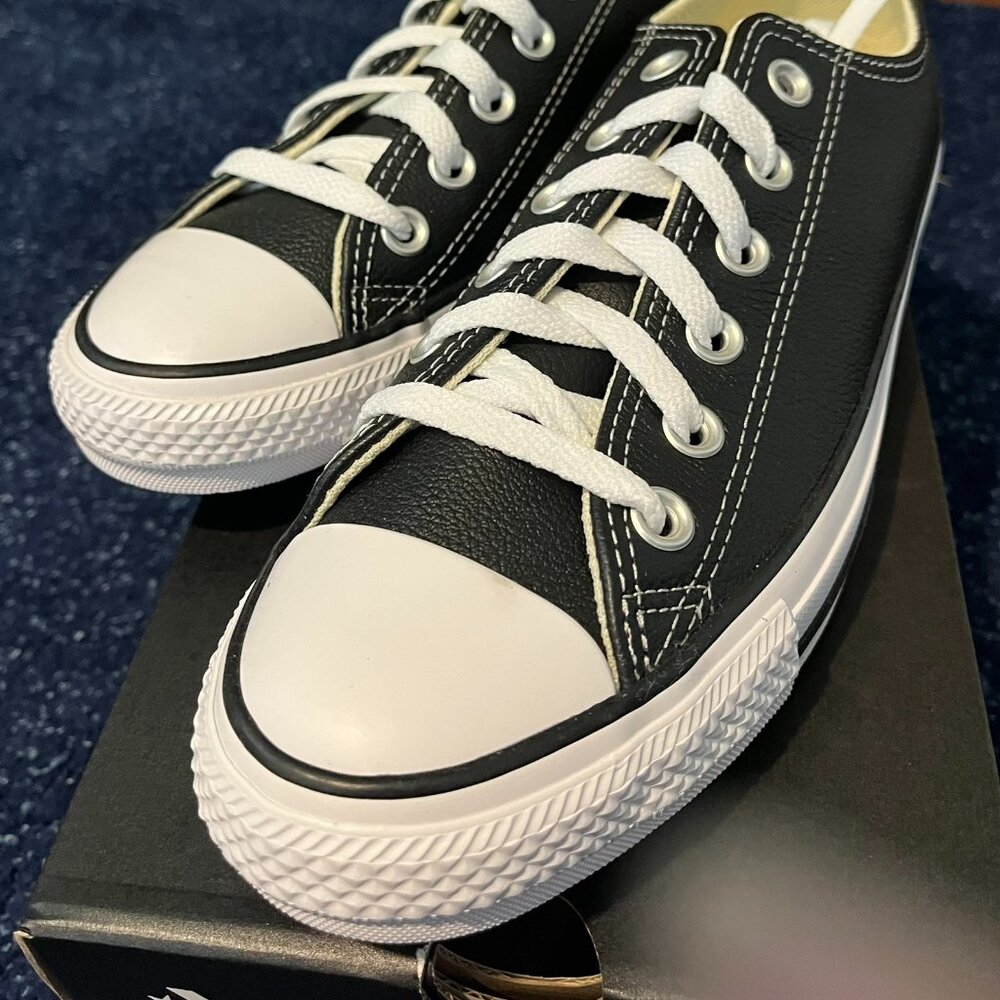CONVERSE All Star Black White LEATHER Chuck Taylor Sneakers